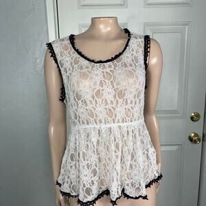 Vintage Y2K Love Republic Women's Shirt Large Floral Sheer Lace Open Back V3-29